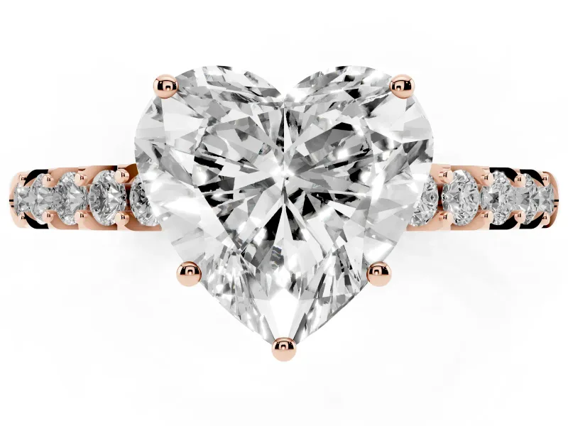 Heart-Shaped Hidden Halo Solitaire Engagement Ring Setting | Shared Prong Band | Rose Gold