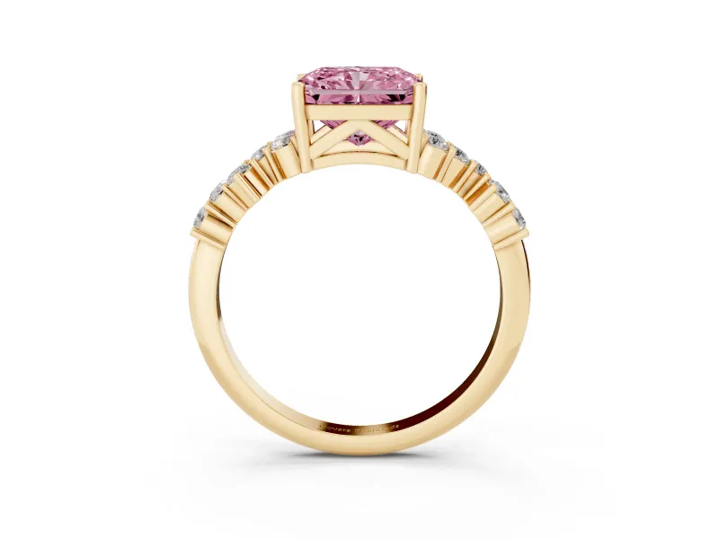 Radiant Cut Accented Engagement Ring Setting for a Fancy Pink Lab-Grown Diamond | Yellow Gold