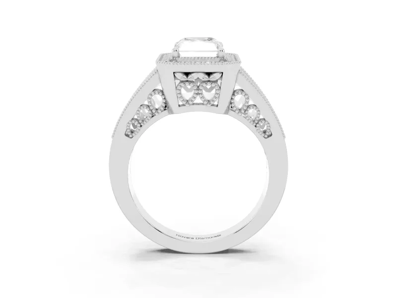 Radiant Cut Vintage Milgrain Halo Engagement Ring Setting | Pave Split Shank | Sterling Silver