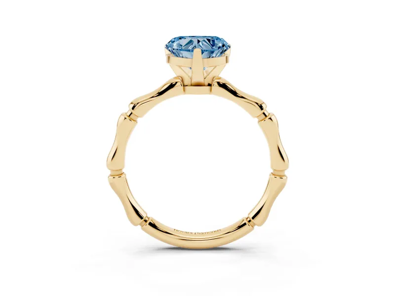 Heart-Shaped Bamboo Engagement Ring Setting for a Fancy Blue Lab-Grown Diamond | Yellow Gold