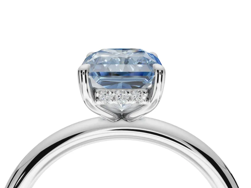 Radiant Cut Hidden Halo Ring Setting for a Fancy Blue Lab-Grown Diamond | White Gold