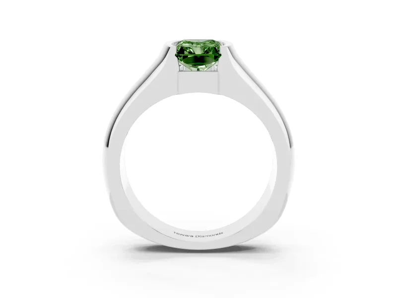 Radiant Cut Half Bezel Engagement Ring Setting for a Fancy Green Lab-Grown Diamond | Wide Band | Sterling Silver