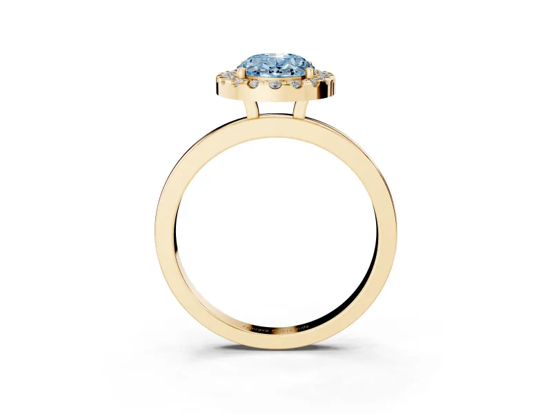 Oval Thin Halo Engagement Ring Setting for a Fancy Blue Lab-Grown Diamond | Plain Polished Band | Yellow Gold