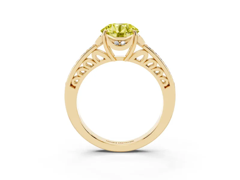 Round Floral Pavé Engagement Ring Setting for a Fancy Yellow Lab-Grown Diamond | Yellow Gold
