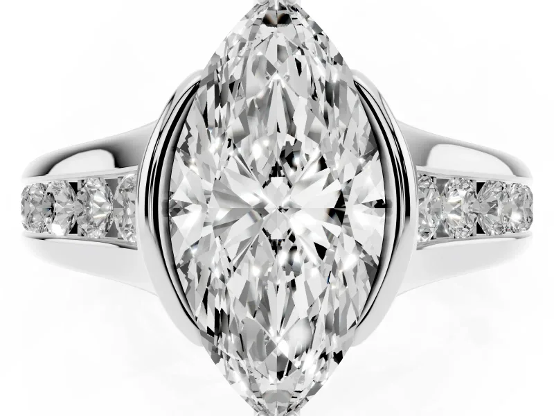 Marquise Half Bezel Solitaire Engagement Ring Setting | Graduated Channel Band | Sterling Silver