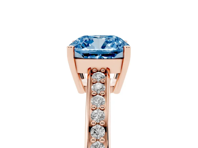 Cushion Cut Pave Solitaire Engagement Ring Setting for a Fancy Blue Lab-Grown Diamond | Accented Basket | Rose Gold