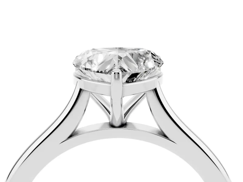 Heart Cut Diamond Solitaire Ring Set in Silver with Cathedral Band and Prong Setting