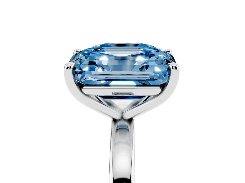 Fancy Blue Asscher Cut and Emerald Cut Toi Moi Ring Set in Silver with Prong Setting