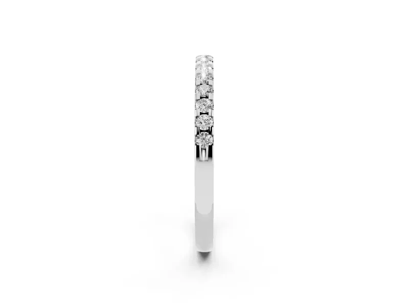 Round Lab-Grown Diamond Pavé Half Eternity Wedding Band | Low Shared Prongs | White Gold