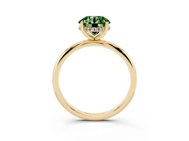 Round Micro-Prong Hidden Halo Engagement Ring Setting for a Fancy Green Lab-Grown Diamond | Plain Band | Yellow Gold