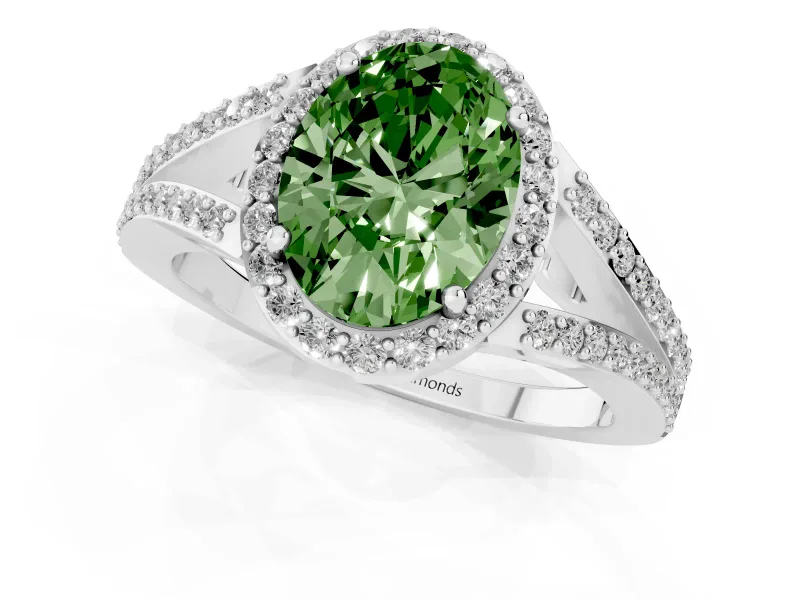 Oval Split Shank Halo Engagement Ring Setting for a Fancy Green Lab-Grown Diamond | Sterling Silver