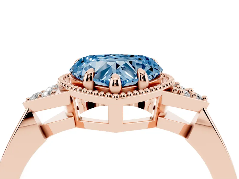 Heart-Shaped Milgrain Frame Engagement Ring Setting for a Fancy Blue Lab-Grown Diamond | Rose Gold