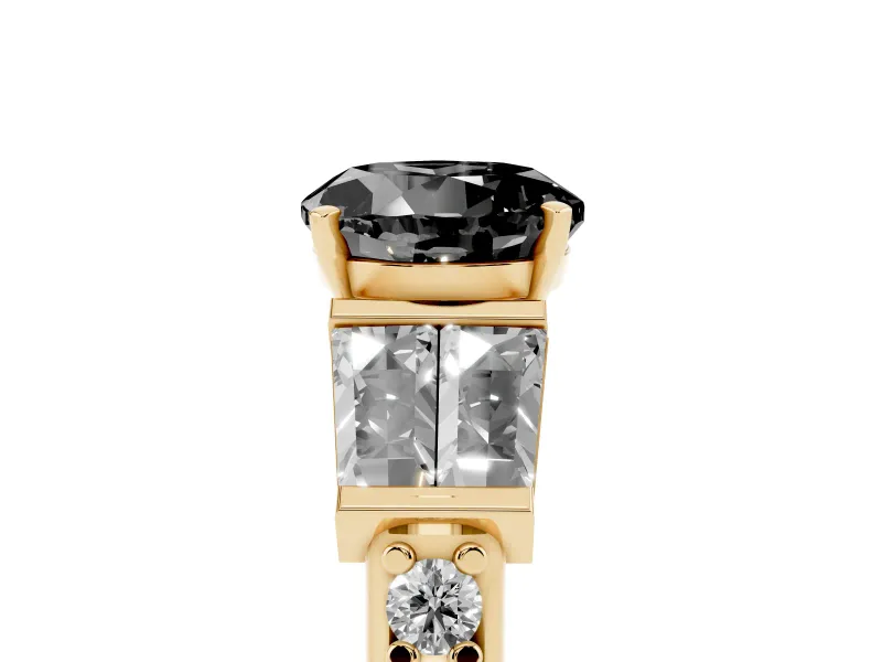 Round Channel Set Baguette Engagement Ring Setting for a Black Center | Yellow Gold