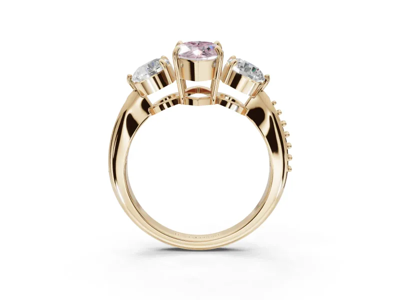 Marquise Three Stone Engagement Ring Setting for a Fancy Pink Lab-Grown Diamond | Tapered Pave Band | Yellow Gold