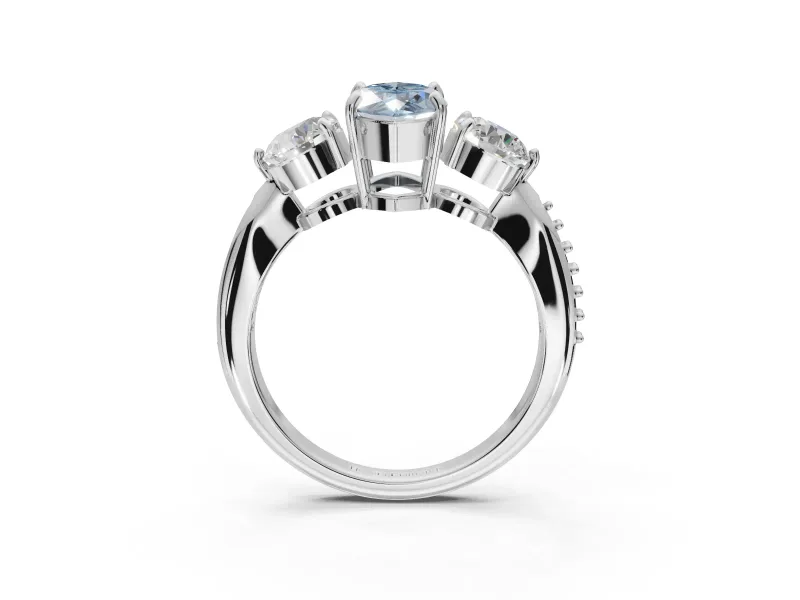 Marquise Three Stone Engagement Ring Setting for a Fancy Blue Lab-Grown Diamond | Tapered Pave Band | White Gold