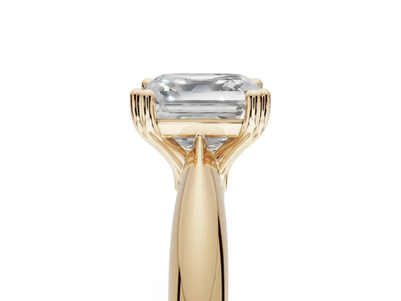 Princess Cut Tapered Solitaire Engagement Ring Setting | Double Claw Prongs | Yellow Gold