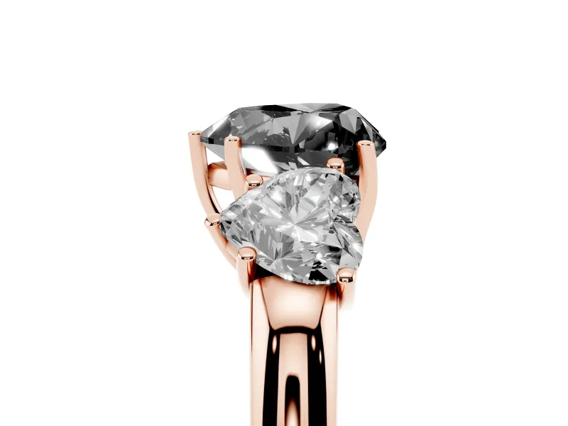 Heart-Shaped Three Stone Engagement Ring Setting for a Black Center | Plain Band | Rose Gold