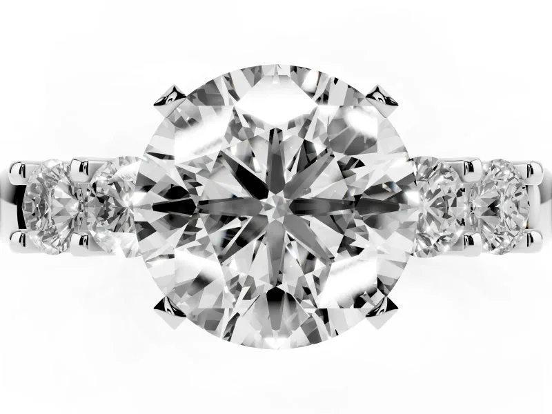 Round Five Stone Engagement Ring Setting | Prong-Set Side Stones | Sterling Silver