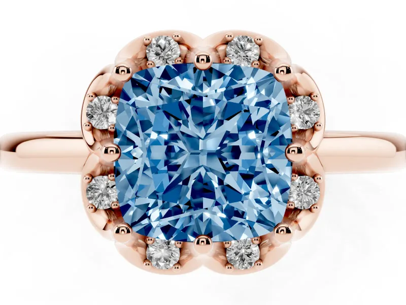 Cushion Cut Petal Halo Engagement Ring Setting for a Fancy Blue Lab-Grown Diamond | Rose Gold