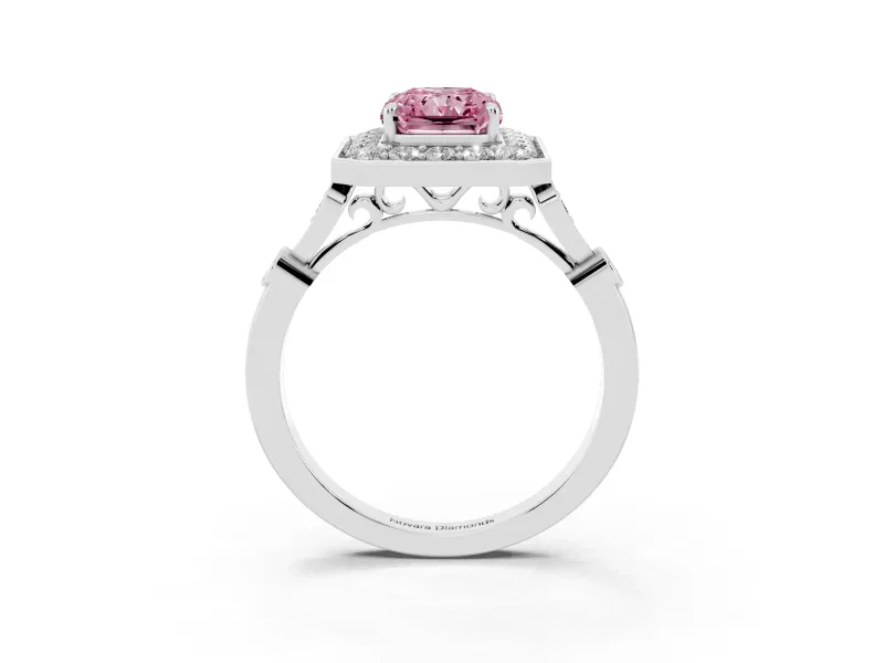Radiant Cut Vintage Halo Engagement Ring Setting for a Fancy Pink Lab-Grown Diamond | Bezel Station Shoulders | Platinum