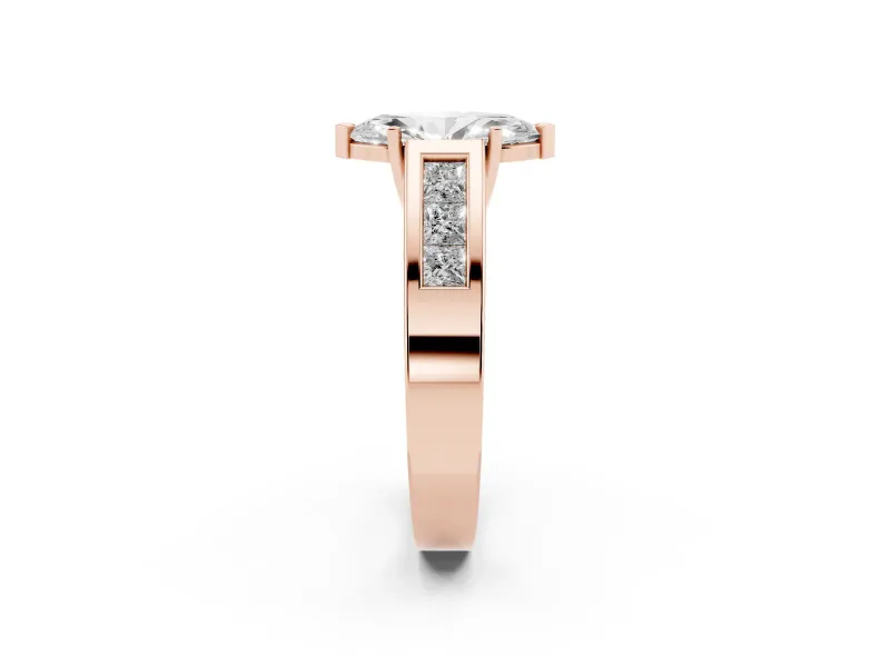Marquise Channel-Set Engagement Ring Setting | Princess Side Stones | Rose Gold