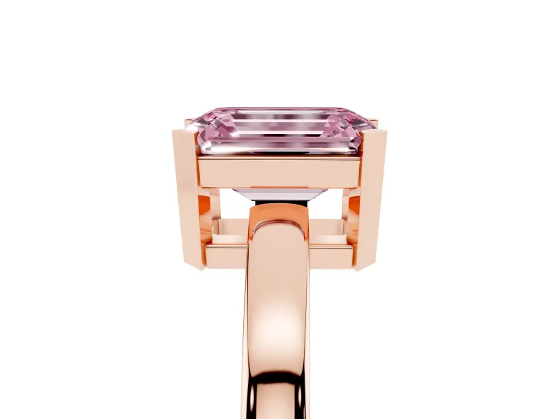 Emerald Cut Solitaire Engagement Ring Setting for a Fancy Pink Lab-Grown Diamond | Flat Tab Prongs | Rose Gold