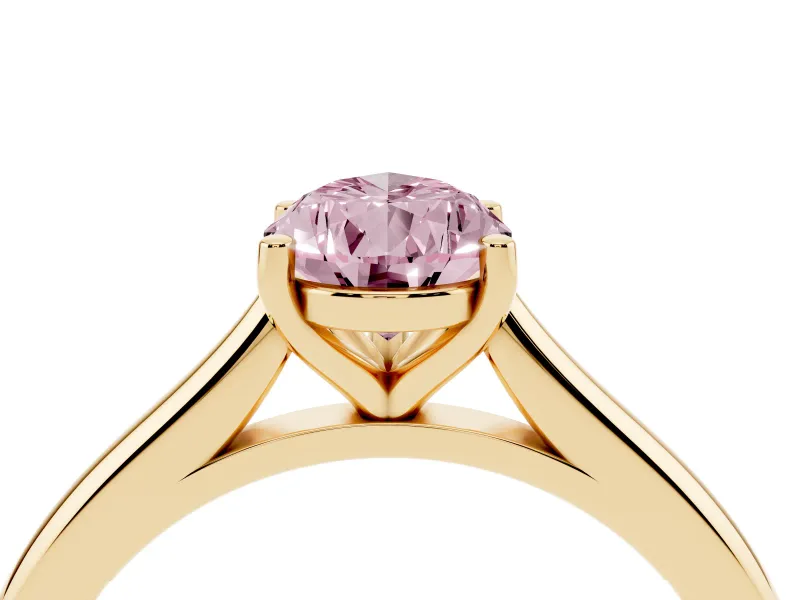 Fancy Pink Pear Cut Diamond Solitaire Ring Set in Yellow gold with Cathedral Band and Prong Setting