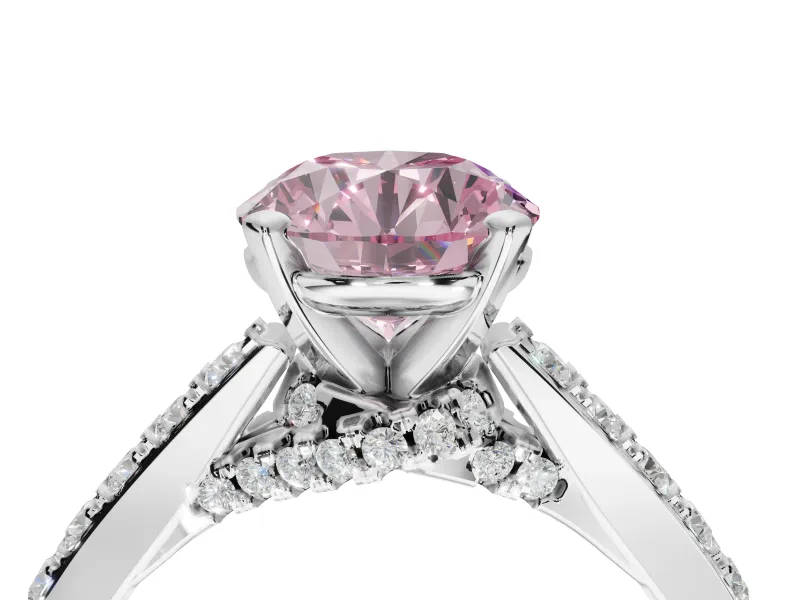 Round Pavé Engagement Ring Setting for a Fancy Pink Lab-Grown Diamond | Crossover Gallery | Platinum