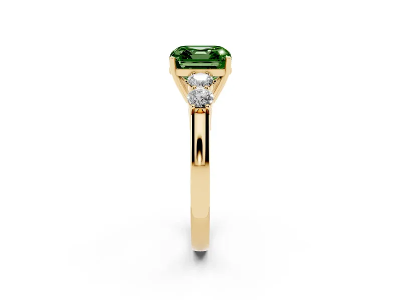 Asscher Cut 5 Stone Engagement Ring Setting for a Fancy Green Lab-Grown Diamond | Yellow Gold