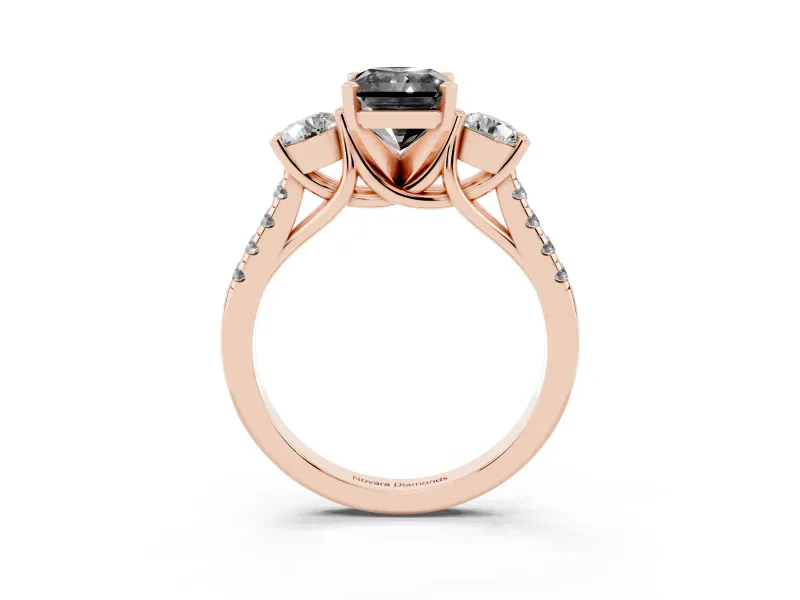 Fancy Black Three-Stone Radiant Cut Diamond Pavé Band Ring Set in Rose gold with Prong-Set Trio