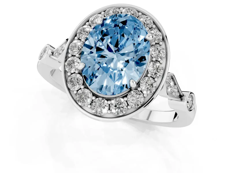 Oval Halo Engagement Ring Setting for a Fancy Blue Lab-Grown Diamond | Bezel Stations | White Gold