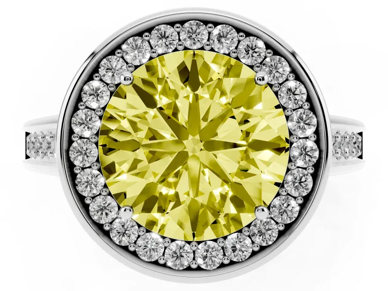 Round Rimmed Halo Engagement Ring Setting for a Fancy Yellow Lab-Grown Diamond | Platinum