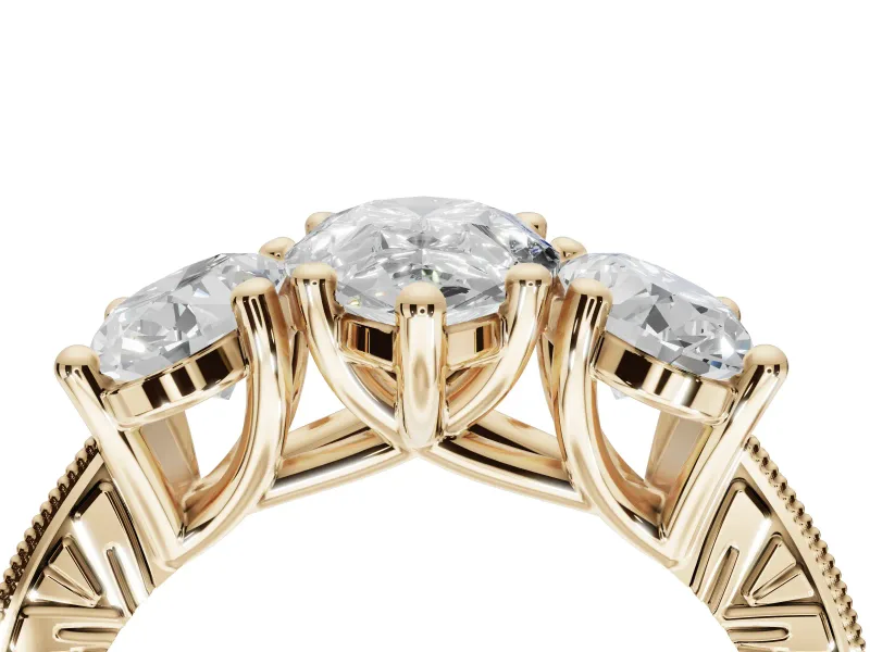 Pear-Shaped Vintage Three Stone Engagement Ring Setting | Graduated Pavé | Yellow Gold