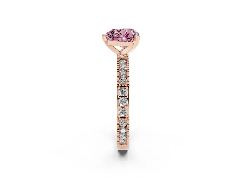 Heart-Shaped Vintage Pavé Engagement Ring Setting for a Fancy Pink Lab-Grown Diamond | Rose Gold