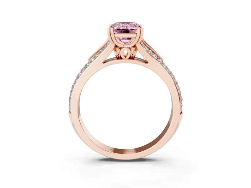 Emerald Cut Pave Split Shank Engagement Ring Setting for a Fancy Pink Lab-Grown Diamond | Double Claw Prongs | Rose Gold