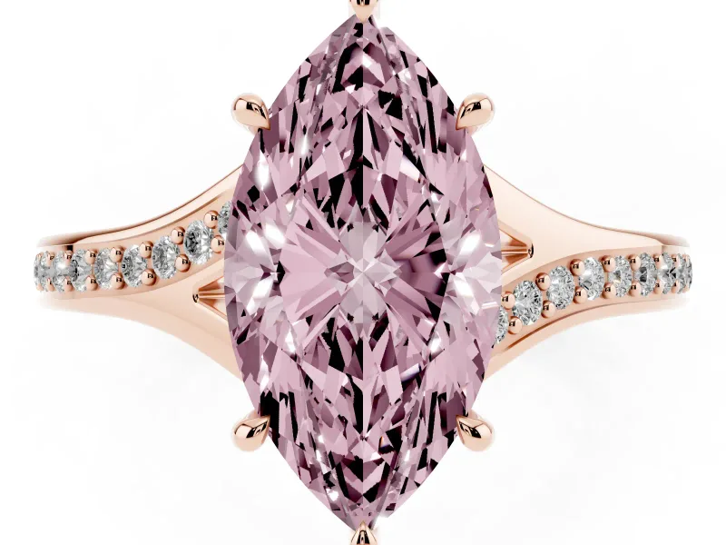 Marquise Pave Solitaire Engagement Ring Setting for a Fancy Pink Lab-Grown Diamond | Sweeping Shoulders | Rose Gold