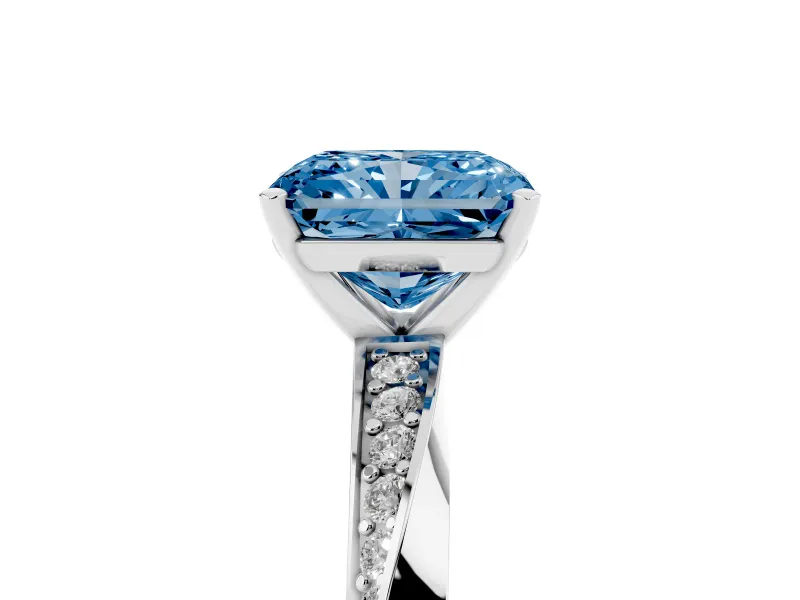Radiant Cut Twisted Pave Engagement Ring Setting for a Fancy Blue Lab-Grown Diamond | Ribbon Band | White Gold