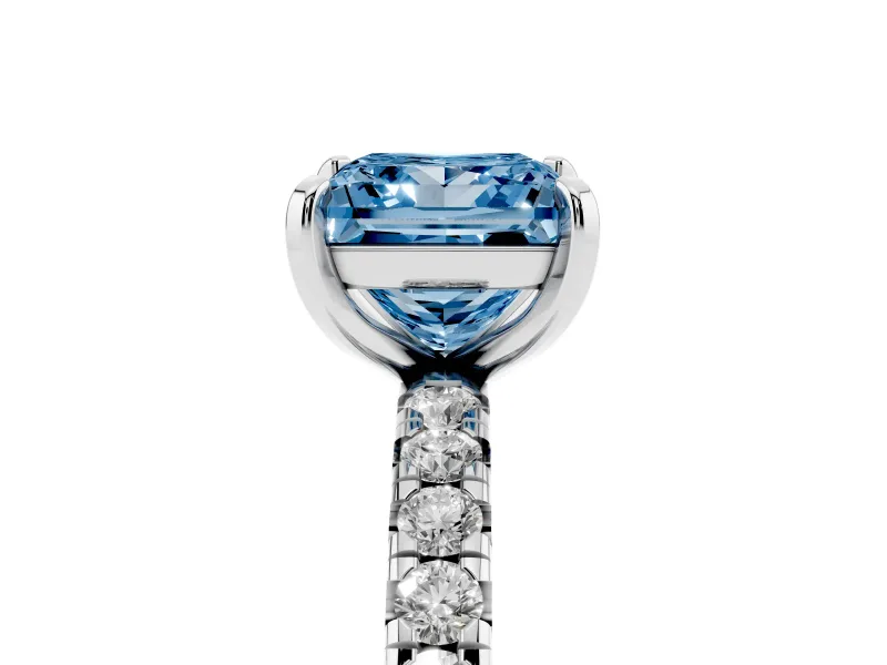 Princess Cut Pavé Solitaire Engagement Ring Setting for a Fancy Blue Lab-Grown Diamond | Shared Prong Band | Platinum