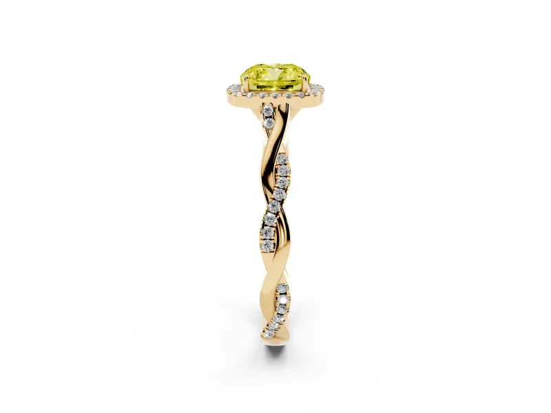 Cushion Cut Twist Halo Engagement Ring Setting for a Fancy Yellow Lab-Grown Diamond | Yellow Gold