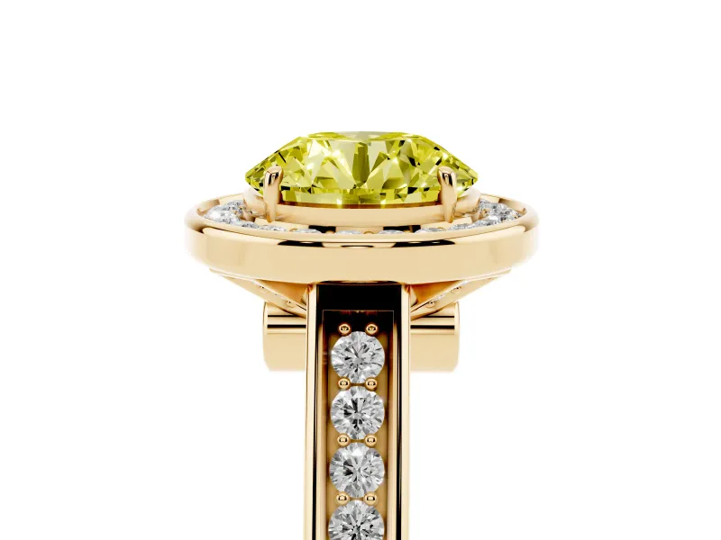 Round Rimmed Halo Engagement Ring Setting for a Fancy Yellow Lab-Grown Diamond | Yellow Gold