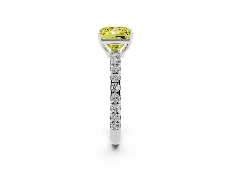 Princess Cut Pave Engagement Ring Setting for a Fancy Yellow Lab-Grown Diamond | Shared Prong Band | Sterling Silver