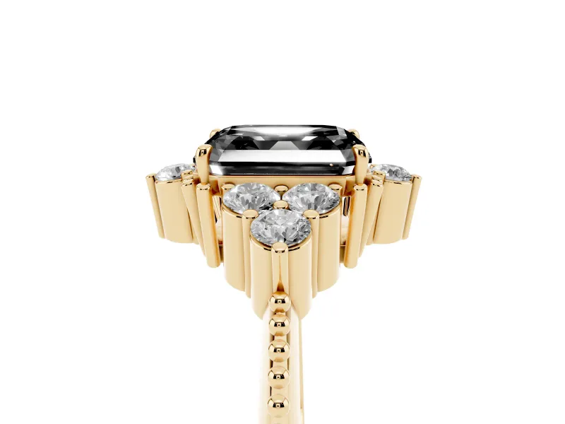 Asscher Cut Vintage Cluster Engagement Ring Setting for a Black Center | Beaded Edges | Yellow Gold