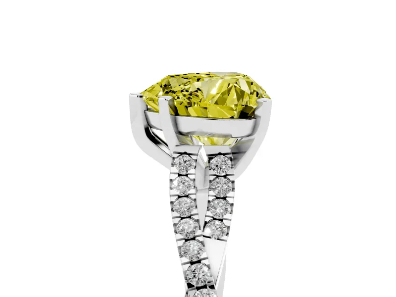 Fancy Yellow Heart Cut Diamond Solitaire Engagement Ring Set in Silver with Twisted Pavé Band and Prong Setting