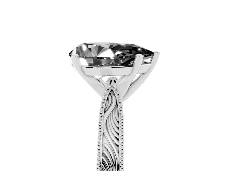 Pear-Shaped Engraved Solitaire Engagement Ring Setting for a Black Center | Sterling Silver