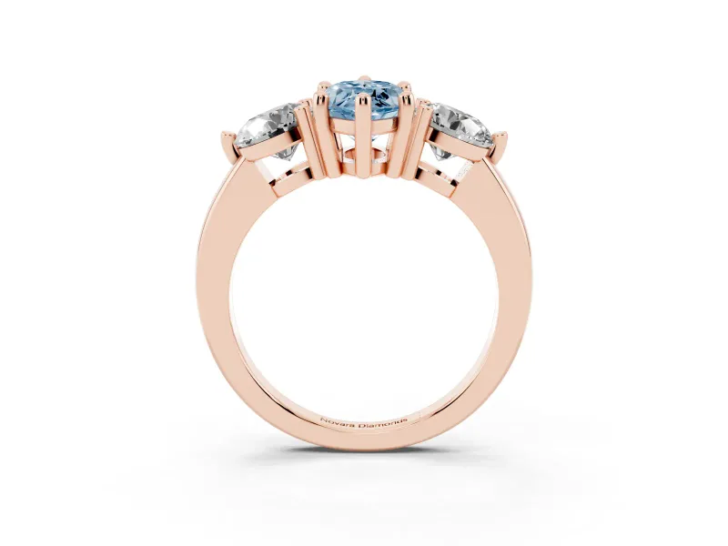 Marquise Three Stone Engagement Ring Setting for a Fancy Blue Lab-Grown Diamond | Open Prong Baskets | Rose Gold