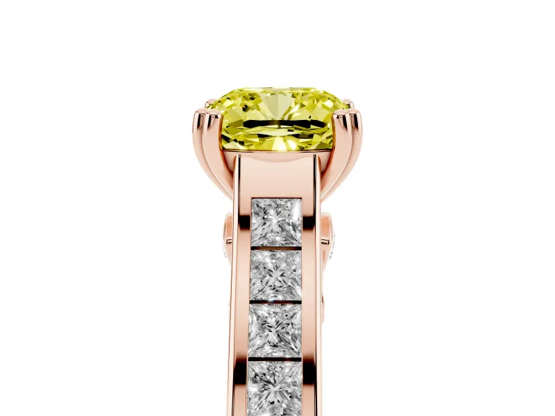 Cushion Cut Channel Engagement Ring Setting for a Fancy Yellow Lab-Grown Diamond | Rose Gold - Design NV-24671
