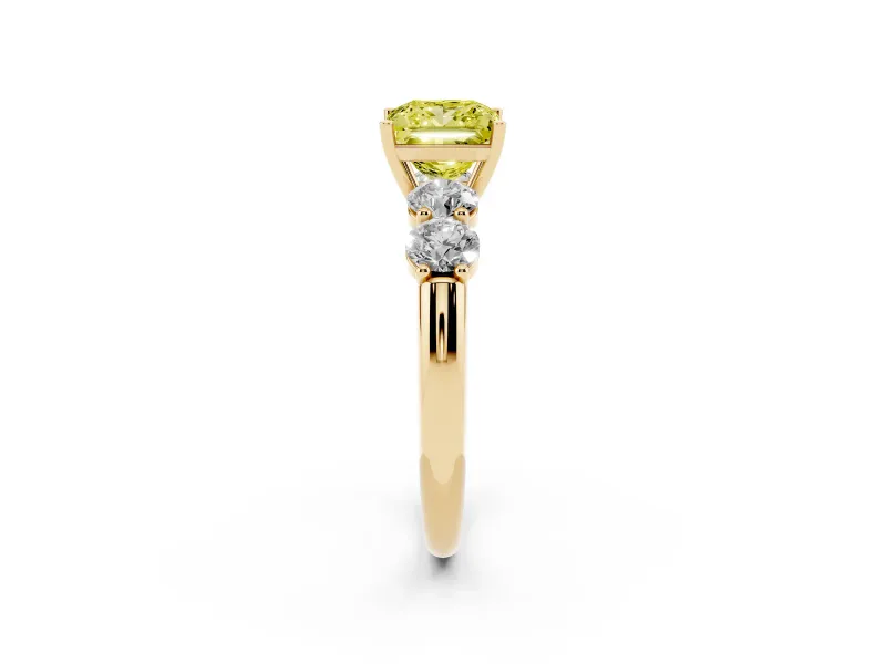 Princess Cut Five Stone Engagement Ring Setting for a Fancy Yellow Lab-Grown Diamond | Plain Band | Yellow Gold