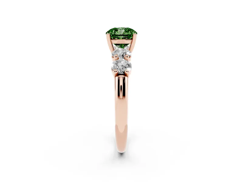 Cushion Cut Five Stone Engagement Ring Setting for a Fancy Green Lab-Grown Diamond | Prong Set Side Stones | Rose Gold