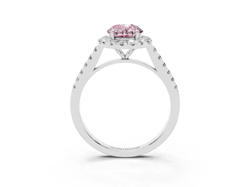 Oval Halo Engagement Ring Setting for a Fancy Pink Lab-Grown Diamond | Pave Shoulders | Sterling Silver