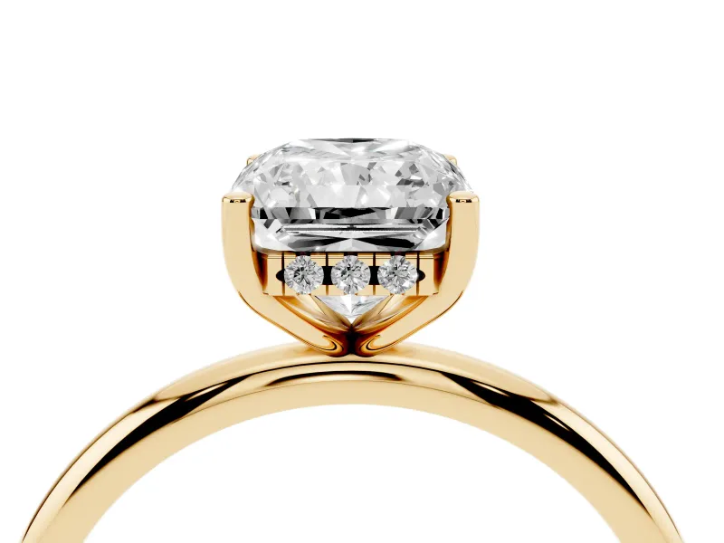 Radiant Cut Diamond Solitaire Engagement Ring Set in Yellow gold with Prong Setting and Polished Band